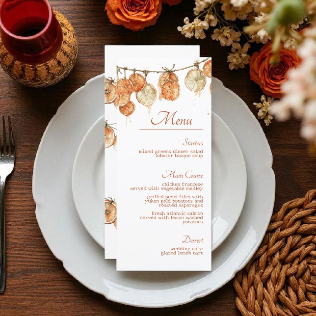 Rustic Autumn Boho Dried Orange Garland Wedding Menu (Creator Uploaded)