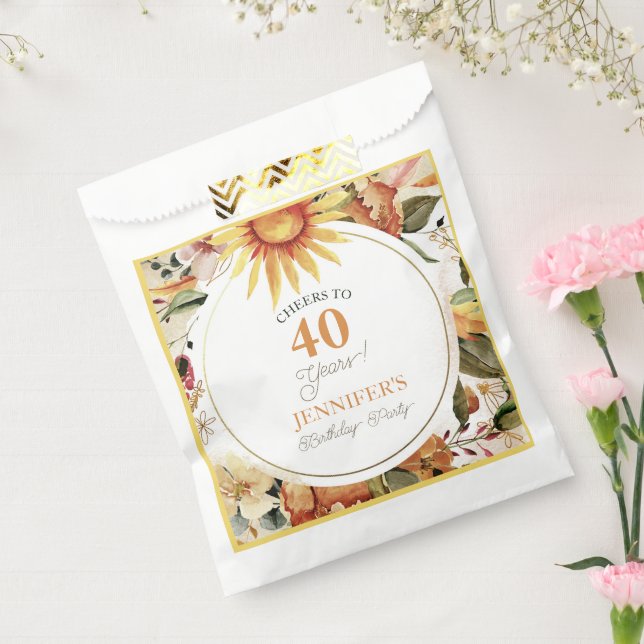 Rustic Autumn Boho Sunflower 40th Birthday Party   Favour Bags (Sealed)