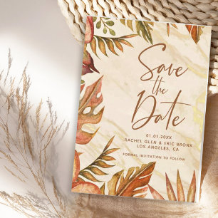 Rustic Autumn Botanical Marble Save the Date Card
