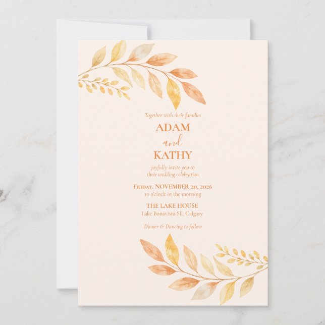 Rustic Autumn Botanical Wedding Invitation (Front)