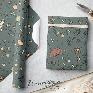 Rustic Autumn Botanicals, Sage Green  Wrapping Paper
