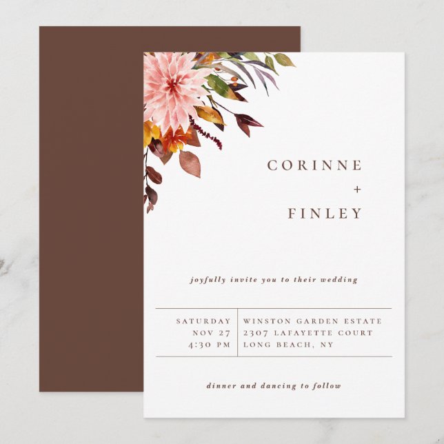 Rustic Autumn Bouquet Wedding Announcement (Front/Back)