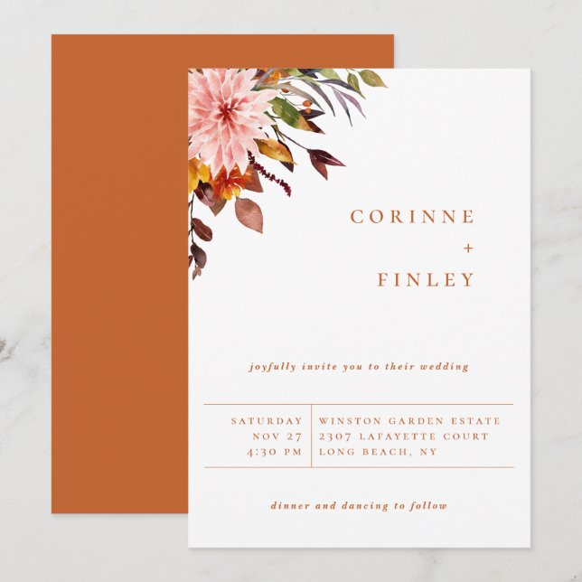 Rustic Autumn Bouquet Wedding Invitation (Front/Back)