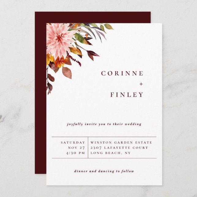 Rustic Autumn Bouquet Wedding Invitation (Front/Back)