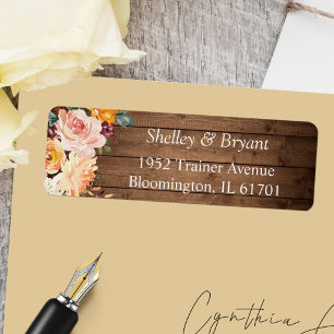 Rustic Autumn Burgundy Peach Floral Return Address