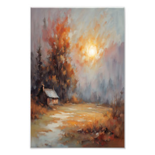 Rustic Autumn Cabin Landscape Fall Art Photo Print