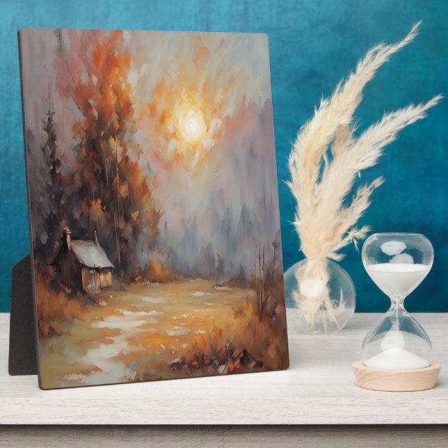 Rustic Autumn Cabin Landscape Fall Art Plaque (Side)