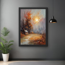 Rustic Autumn Cabin Landscape Fall Art