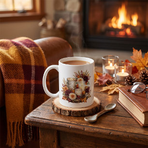Rustic Autumn Candle Floral Centerpiece Coffee Mug