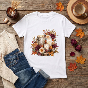 Rustic Autumn Candle Floral Centerpiece T-Shirt