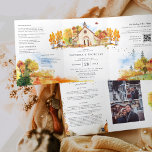 Rustic Autumn Chapel Wedding Tri-Fold Invitation<br><div class="desc">Featuring watercolor autumn illustrations with elegant typefaces. This fall-inspired wedding invitation is perfect for autumn and garden weddings. This "roomy" invitation is a great way to give your guests additional information on the wedding. These cards can list the festivities surrounding your wedding weekend, such as welcome cocktails, after-parties, and morning...</div>