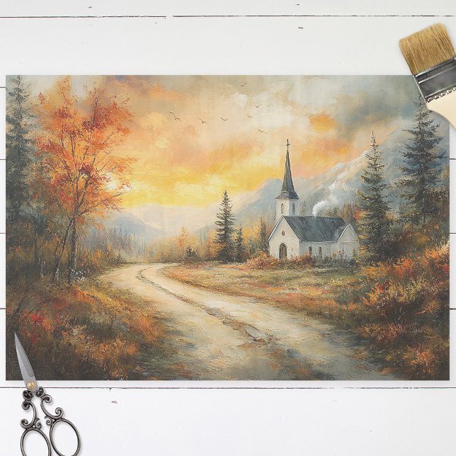 Rustic Autumn Church Watercolor Painting Decoupage Tissue Paper (Creator Uploaded)