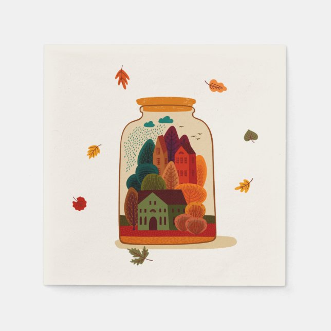 Rustic Autumn City in Jar Napkin (Front)
