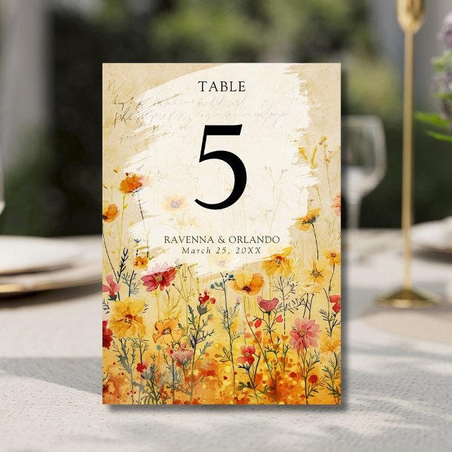 Rustic Autumn Colourful Wildflower Meadow Wedding Table Number (Creator Uploaded)