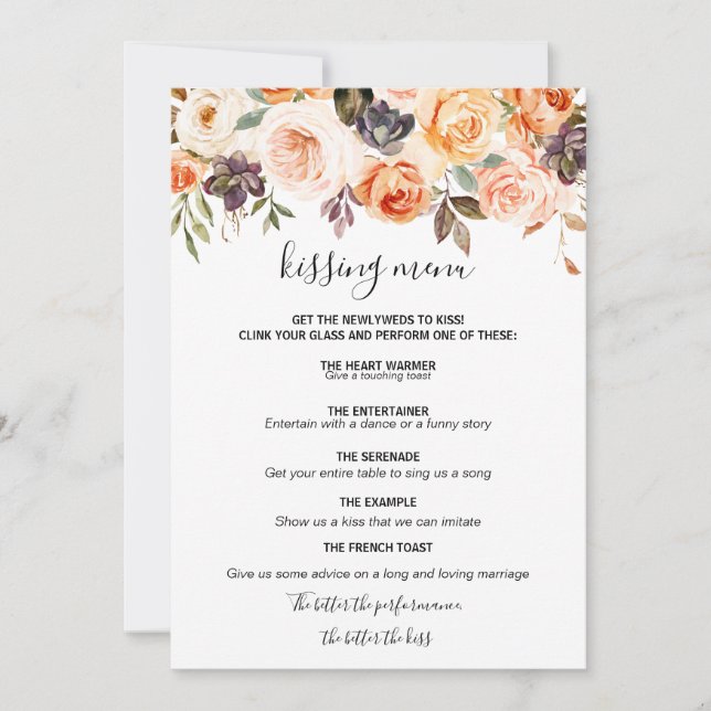 Rustic Autumn Elegant Floral Kissing Menu (Front)