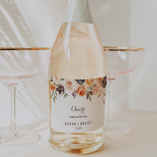 Rustic Autumn Elegant Floral Wedding Sparkling Wine Label