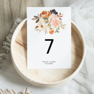 Rustic Autumn Elegant Floral Wedding Table Number