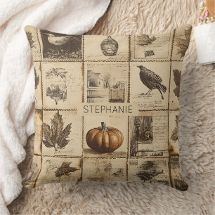 Rustic Autumn Ephemera Collage Warm Earthy (2) Cushion