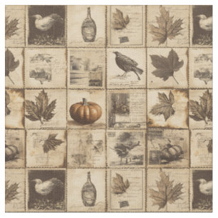Rustic Autumn Ephemera Collage Warm Earthy (2) Fabric