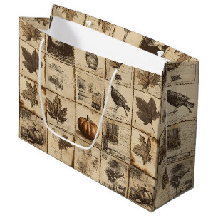Rustic Autumn Ephemera Collage   Warm Earthy (2) Large Gift Bag