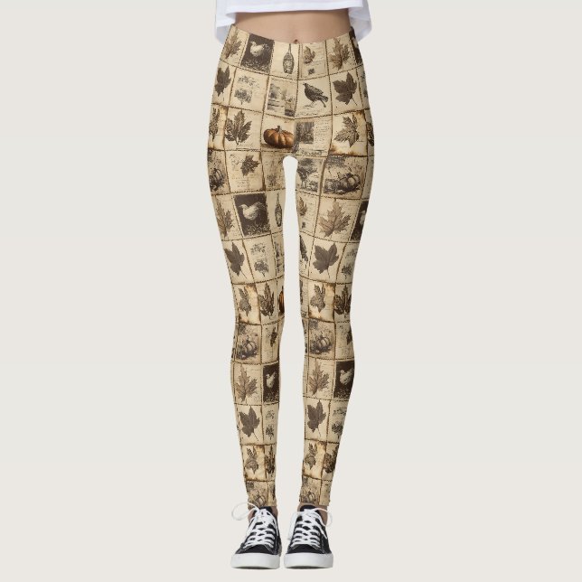 Rustic Autumn Ephemera Collage | Warm Earthy (2) Leggings (Front)