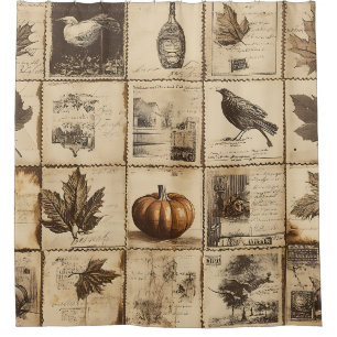 Rustic Autumn Ephemera Collage Warm Earthy (2) Shower Curtain