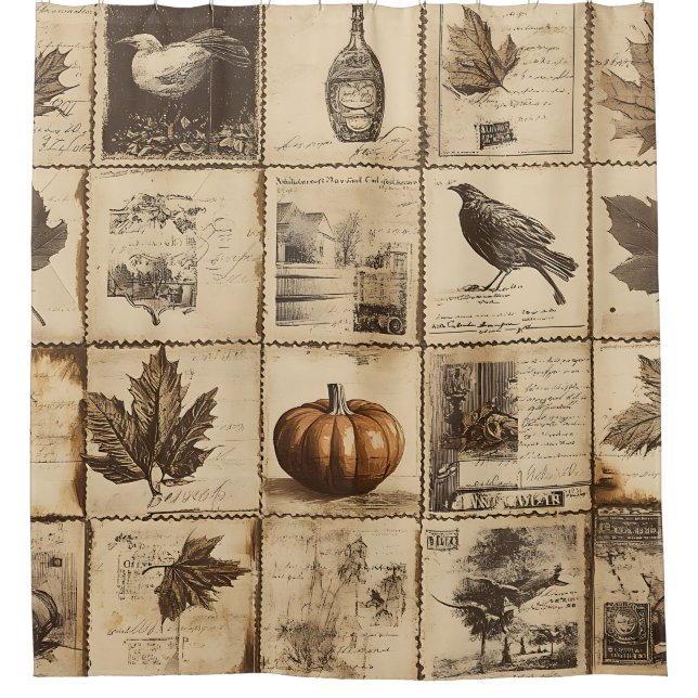 Rustic Autumn Ephemera Collage | Warm Earthy (2) Shower Curtain (Front)