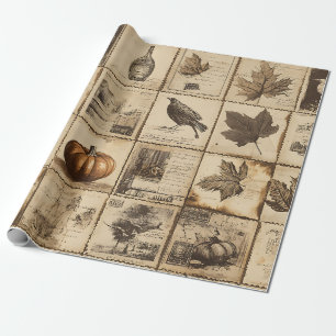 Rustic Autumn Ephemera Collage Warm Earthy (2) Wrapping Paper