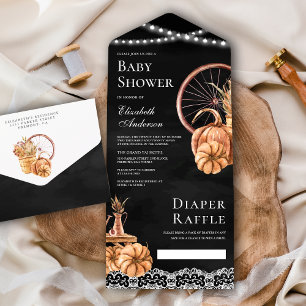 Rustic Autumn Fall Boho Pumpkin Black Baby Shower All In One Invitation