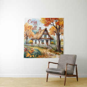 Rustic Autumn Fall Cottage Leaves Tapestry