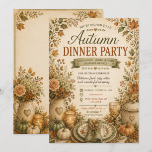 Rustic Autumn Fall Dinner Party Farmhouse Invitation