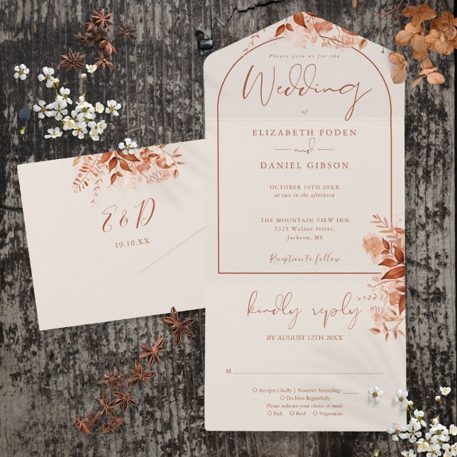 Rustic Autumn Fall Floral Arch Wedding All In One Invitation (Rustic Autumn Fall Floral Arch Wedding All In One Invitation)