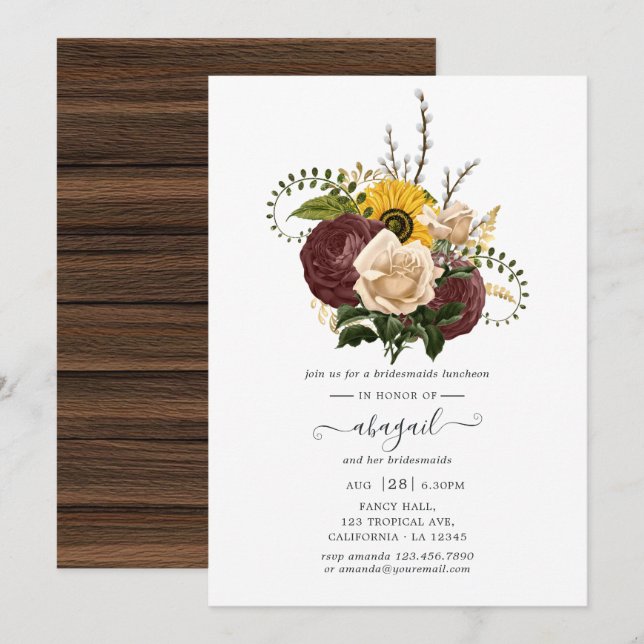 Rustic Autumn Fall Floral Bridesmaids Luncheon Invitation (Front/Back)