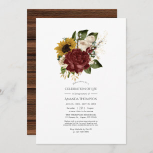 Rustic Autumn - Fall Floral Celebration of Life Invitation