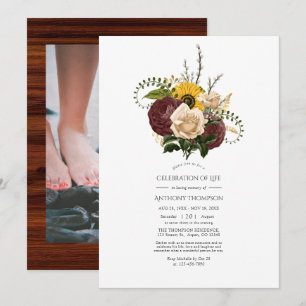 Rustic Autumn - Fall Floral Celebration of Life Invitation
