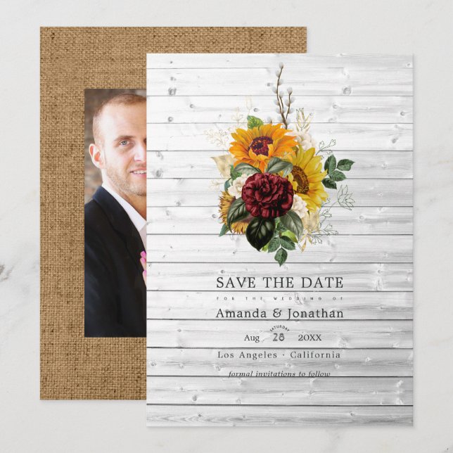 Rustic Autumn - Fall Floral Country Barn Wedding Save The Date (Front/Back)