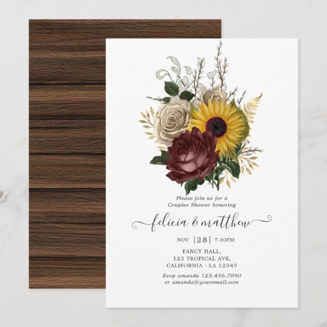 Rustic Autumn - Fall Floral Couples Shower Invitation (Front/Back)