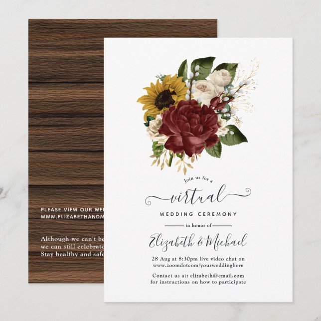 Rustic Autumn - Fall Floral Online Virtual Wedding Invitation (Front/Back)