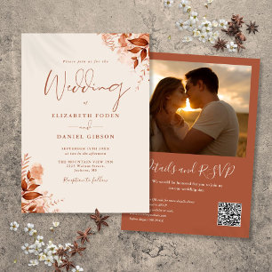 Rustic Autumn Fall Floral QR Code Photo Wedding Invitation