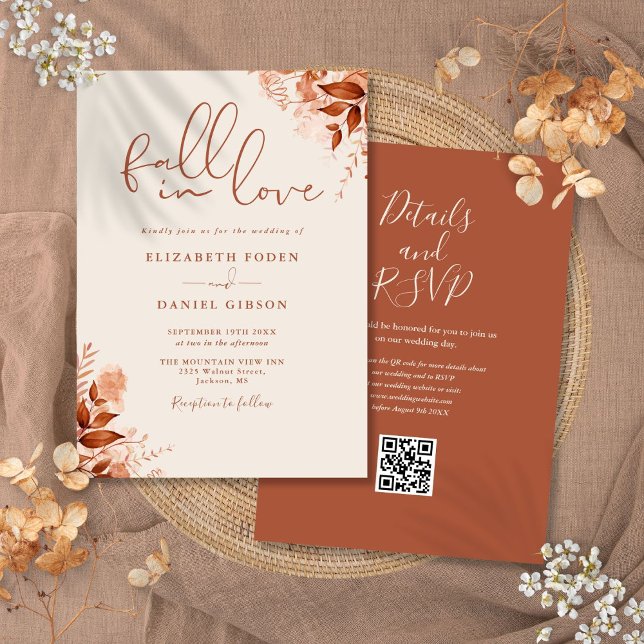 Rustic Autumn Fall Floral QR Code Wedding Invitation (Rustic Autumn Fall Floral QR Code Wedding Invitation)