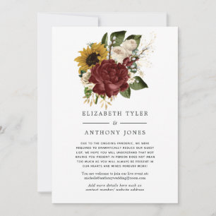 Rustic Autumn - Fall Floral Reduced Wedding Guests Announcement