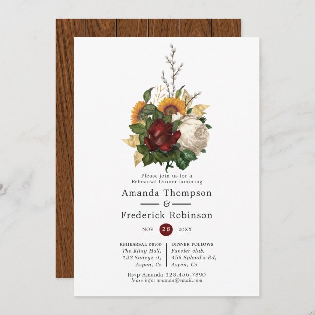 Rustic Autumn - Fall Floral Rehearsal Dinner Invitation (Front/Back)
