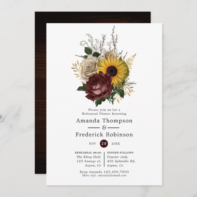 Rustic Autumn - Fall Floral Rehearsal Dinner Invitation (Front/Back)