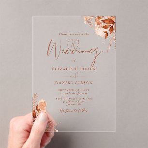 Rustic Autumn Fall Floral Script Wedding Acrylic Invitations