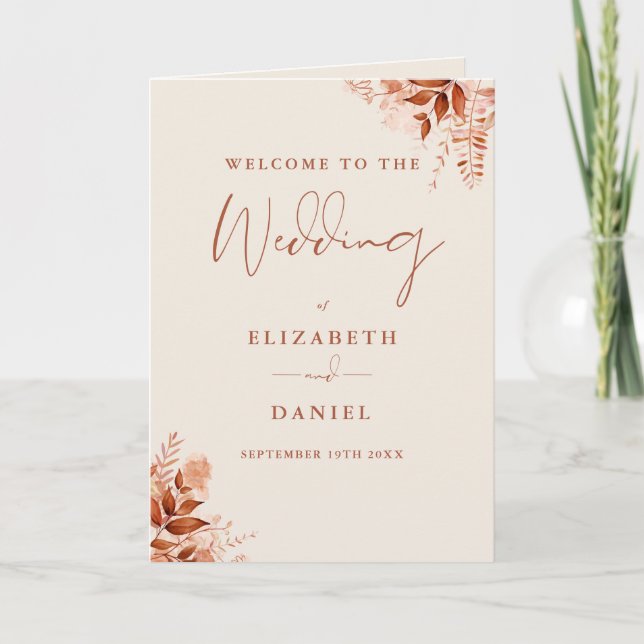 Rustic Autumn Fall Floral Script Wedding  Programme (Front)