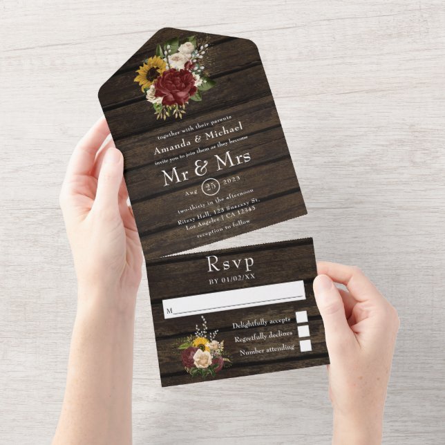 Rustic Autumn - Fall Floral Wedding All In One Inv Invitation (Tearaway)