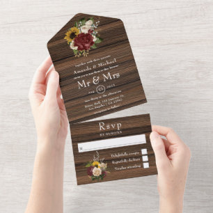 Rustic Autumn - Fall Floral Wedding All In One Invitation
