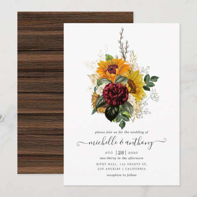 Rustic Autumn - Fall Floral Wedding Invitation (Front/Back)