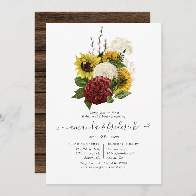 Rustic Autumn Fall Floral Wedding Rehearsal Dinner Invitation (Front/Back)