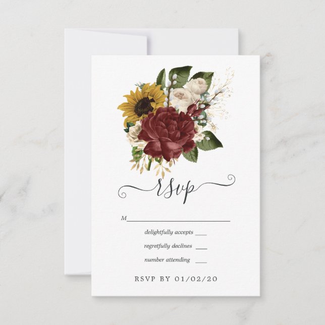 Rustic Autumn - Fall Floral Wedding RSVP Card (Front)